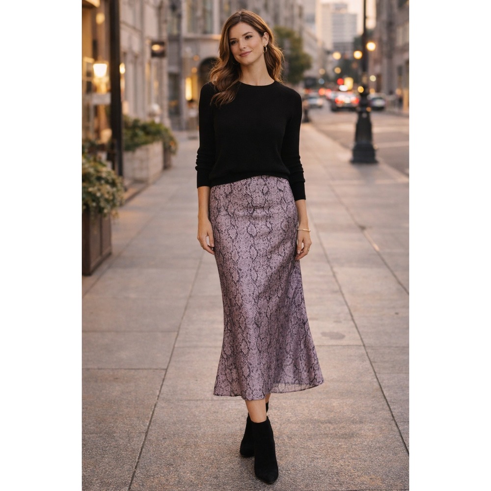Cinq à Sept Olympia Snake‎ Print Midi Slip Skirt Purple Sea Fog M